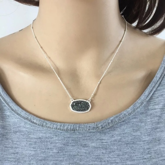 NEW Silver chain with Platinum Gray Druzy Necklace - Picture 1 of 2